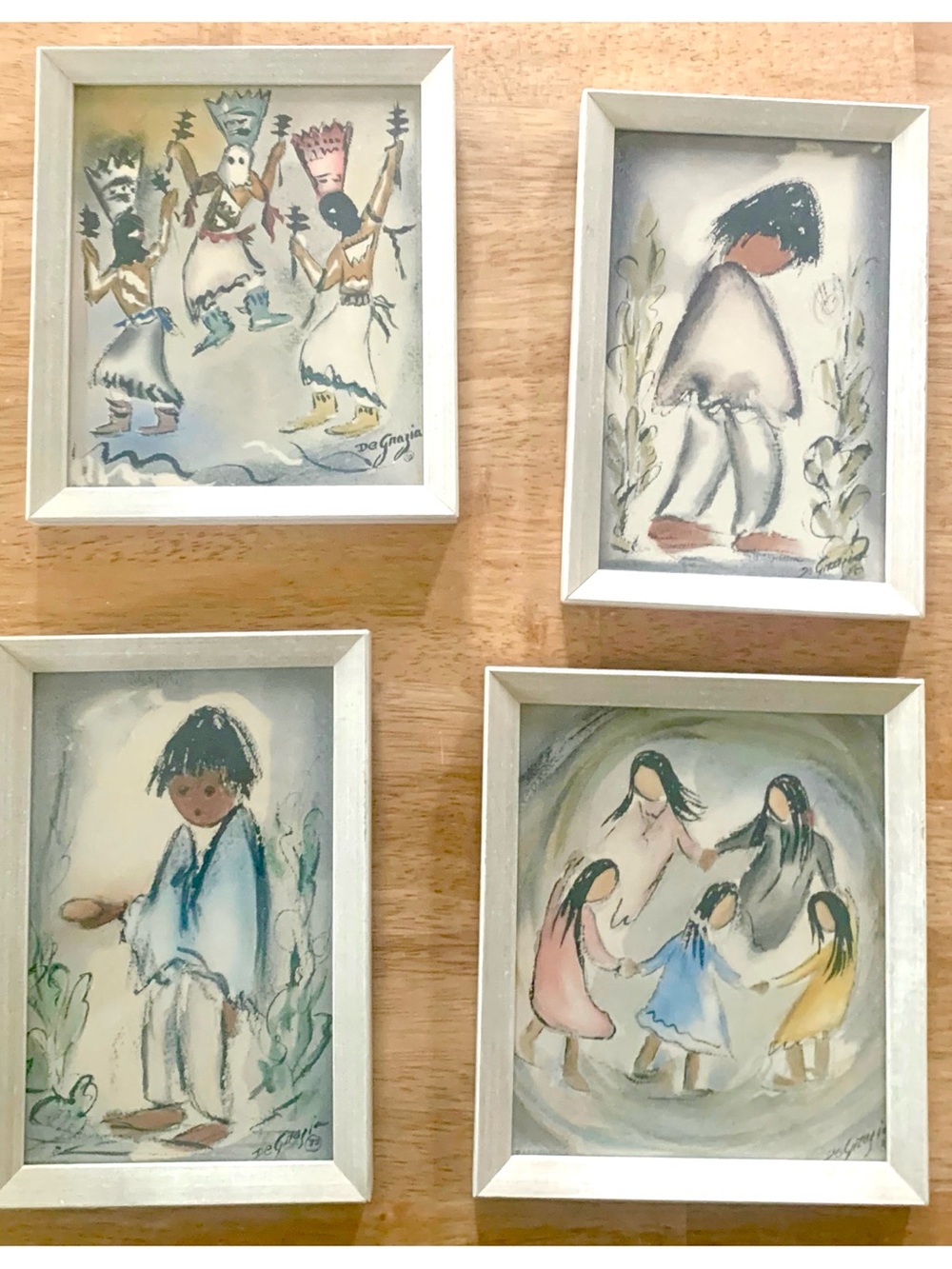 Vintage Ted DeGrazia Art Print on Wood Set of Four Wall Hangings Native American